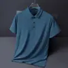 Camisa polo masculina de verão, cor sólida, gola dobrável, manga curta, semi-sem costura, feita de nylon-spandex, elástica, sedosa, fina, corte slim