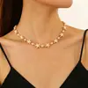 Colar Transfronteiriço Europeu e Americano Estilo Oceano Camada Dupla para Mulheres, Corrente de Clavícula Estrela do Mar Concha Pérola, Colar Estilo Férias
