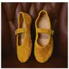 Zapatos Planos Vintage de Piel de Vaca de Primera Capa para Mujer, Mocasines Mary Jane Ballet Planos de Piel Genuina con Correa Única de Gamuza en Stock