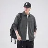 Camisa de Manga Larga para Hombre Otoño 2026, Camisa de Trabajo Retro Americana Lavada de Algodón Puro con Cuello de Solapa, Chaqueta Casual Versátil