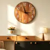 Reloj de Pared Retro con Grano de Madera Vieja Reloj de Cuarzo Redondo Silencioso Estilo Campo Americano Reloj de Pared con Parche de Madera de Color Original