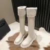 Botas Largas de Cuero con Superficie de Algodón Forradas con Vuelta Estilo Coreano para Mujer 2026 Nuevo Llegado de Invierno Botas de Nieve con Forro de Terciopelo y Piel Botas Altas de Algodón