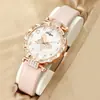 2026 Nuevo Reloj de Cuarzo para Mujer Estilo Europeo Transfronterizo Esfera de Mariposa Dulce Correa de Cuero Brillante Set de Pulsera de Amor