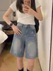 Shorts de Mezclilla Estilo Retro Americano Graffiti para Mujer Verano Nuevo Estilo Estrictamente Seleccionados Talla Grande Sueltos Adelgazantes Pantalones Rectos de Cinco Puntos de Longitud Media