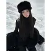 Sombrero de Zorro Negro para Mujer, Nuevo Sombrero de Cubo Cálido de Invierno, Sombrero de Felpa de Piel Sintética, Sombrero de Copa Plana del Noreste