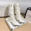 Botas Cowboy Bootcut Estampa de Leopardo Bico Fino Salto Anabela Tamanho Plus Size 2026 Novas Botas Cowboy Ocidentais Retrô Fivela de Cinto Emagrecedora Botas de Equitação