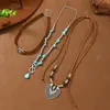 Amazon Joyería Transfronteriza Retro Imitación Turquesa Terciopelo Amor Cadena para Clavícula Conjunto de Collar de Cuentas de Madera Estilo Étnico Collar