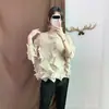 Top plisado Lily para mujer, manga tres cuartos, plisado de rombos, corte holgado, jersey adelgazante, camiseta talla grande, top plisado para mujer
