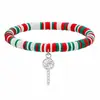 Popular Serie Navideña de Arcilla Polimérica Europea y Americana Pulsera Colgante de Acero Inoxidable de Papá Noel Muñeco de Nieve Joyería de Comercio Exterior al por Mayor