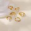 Estilo Ins Nuevo Anillo Serie Perla Imitación Acero Inoxidable Anillo Forma de Corazón Nicho para Mujer Acero de Titanio Lujo Accesible Joyería de Mano Al por Mayor