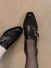 Mocasines retro de cuero estilo británico con doble hebilla, caracterizados por un tacón grueso, diseño sin cordones, adecuados para ir al trabajo, versátiles y que ofrecen una sensación relajada y cómoda