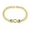 Pulsera Doble de Leopardo Popular en Europa y América para Hombres Color Dorado Joyería con Diamantes Hip-hop Punk Personalidad Moda Pulsera Gruesa