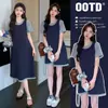 Vestido de Verão para Gestante 2026 Novo Estilo Solto Plus Size Casual Fresco Algodão Falso Duas Peças Vestido Camiseta para Gestante