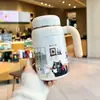 Copo Térmico Estudante Dilebel Gato de Aço Inoxidável para Meninas com Bom Visual e Novo Bolso de Aba Portátil Mini para Copo em Calça
