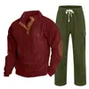 Cross-border masculino outono e inverno novo sportswear duas peças veludo cotelê botão henry camisa e calças retas terno casual