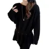 Suéter de tricô estiloso com barra removível, nova coleção outono/inverno 2026, suéter pullover redondo liso retrô para mulheres