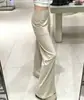 Pantalones de pierna ancha con microcampana de lunares para mujer, nuevo estilo de otoño, cintura alta, corte ajustado con bolsillos, acampanados para petite, pantalones casuales
