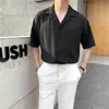 Camisa Holgada de Seda de Hielo Resistente a las Arrugas Cuello Cubano Manga Corta para Hombre Sencilla Casual Fresca Camisa de Seda de Hielo Media Manga Tendencia ins