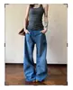 Jeans Retrô Americano com Fivela Paris Design Nó de Bambu Unissex Lavado Reto Solto Versátil Calça Comprida ins