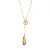 Collar de Gota de Agua Cepillada Electrochapado en Oro Real de 18 Quilates Nicho Lujo Accesible Versátil Retro Cadena Clavicular Collar Simple de Alta Gama
