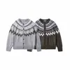 Yidao Vintage Otoño 2026 Nuevo Llegada Estilo Nórdico Retro Fair Isle Tejido Cuello Redondo Botón Cárdigan Tejido Prendas de Abrigo