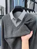 Suéter Dos en Uno Estilo Old Money para Hombre, Nuevo Otoño/Invierno Casual de Negocios Cálido Camisa de Punto Pulóver