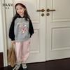 Suéter com Capuz Infantil YOJIA Primavera 2025 Novo Estilo Coreano Top de Início de Primavera Manga Longa Pulôver Infantil Roupas de Primavera
