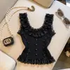 Camisola com Renda para Mulheres, Top Curto de Tricô Sem Mangas Slim Fit de Verão para Meninas Fashion