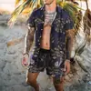 Conjunto de Camisa Casual de Verão Europeia e Americana Transfronteiriça com Estampa de Coqueiro + Calça de Praia Traje Pod