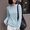 Novedad punto de mujer principios de otoño 2026, Tencel lino, cuello redondo, dobladillo enrollado, suéter fino de manga larga para mujer, camiseta básica