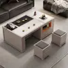 Mesa de Chá Kung Fu para Sala de Estar, Estação de Preparo de Chá para Uso Doméstico com Conjunto de Chá Integrado, Mesa para Beber Chá, Conjunto de Mesa e Cadeira de Escritório em Pedra Polida a Fogo