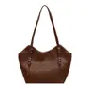Bolsa Grande com Textura Trançada Retrô Feminina 2026 Nova Outono Inverno Bolsa Tote Relaxada Bolsa para Aula de Estudante Bolsa de Ombro