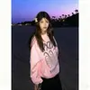 Sudadera con Estampado de Letras de Moda Callejera Americana Cuello Redondo para Mujer en Otoño e Invierno Forro Polar y Engrosada Holgada Moda Simple Top
