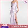 Vestido largo de seda sin mangas con ribete de plumas, moderno, sexy, sin espalda, ajustado y adelgazante.