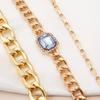 Pulsera de cadena gruesa con forma de grano geométrico incrustada de diamantes, estilo europeo y americano transfronterizo, juego de pulseras, moda, clásico, estilo retro