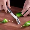 Removedor de Sementes de Pimenta e Pepino Amargo em Aço Inoxidável, Removedor Doméstico de Sementes de Pimenta Verde, Ferramenta de Cozinha Que Não Machuca as Mãos, Ferramenta de Frutas e Vegetais de Cozinha