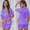 Amazon Pijamas de Mujer Verano Rayas Color Sólido Básico Manga Corta Pantalones Cortos Conjunto Casual de Ropa para el Hogar para Mujer 2349