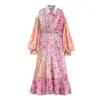 Ins estilo europeu e americano transfronteiriço 2026 nova moda elegante feminino atacado para o dia a dia design floral pequeno em blocos de cor vestido longo