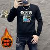 Outono e inverno novo suéter masculino de manga comprida camiseta gola redonda estampagem a quente tubarão casual confortável quente forrado de lã para homens