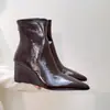 Estilo Versátil Nuevo de Otoño e Invierno, Botines Martin de Tacón Cuña con Punta Fina Adelgazantes para Mujer, Botines Cortos de Tacón Alto con Cremallera Trasera