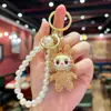 Chaveiro Tendência Transfronteiriço Dupla Face com Strass Corrente de Pérola Artesanal Criativa DIY Pingente para Decoração de Interior de Carro
