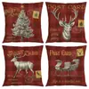 Funda de almohada navideña más vendida transfronteriza con estampado festivo de Papá Noel, funda de almohada para decoración del hogar, venta al por mayor directa del fabricante