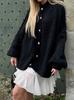 Amazon Aliexpress Transfronteiriço 2025 Estilo Europeu e Americano Moda Cor Pura Casual Retrô Cardigan Manga Morcego Suéter Cardigan
