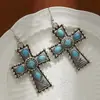 Explosiones Transfronterizas Pendientes de Aro Cruzados de Piedra de Pino Retro de Alta Gama Pendientes Exagerados Joyería Creativa Bohemia para Orejas