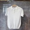 Camisa Polo Tricotada Fina de Manga Curta Verão Coreana Masculina Cor Lisa Britânica Simples e Bonita Paul Tendência Camiseta