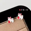 Brincos de Animal de Resina Desenho Animado para Mulheres, Gatos Morango e Filhotes, Corações Fofos Femininos, Brincos Doces para Estudantes, Brincos Versáteis