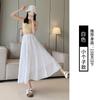 Falda Blanca Plisada de Cintura Alta Corte A para Mujer, Nuevo Estilo Primavera 2026, Falda Larga, Falda Amplia de Campana Grande, Falda de Volantes