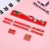 Set de Papelería Navideña Lápiz Regla Sacapuntas Juego de Cinco Piezas Regalos de Jardín de Infancia Premios para Estudiantes Material Escolar