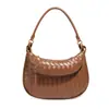 Bolso de media luna retro de moda, diseño simple, tejido a mano, para hombro, debajo del brazo, para el trabajo