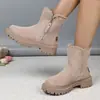 Botas de nieve de caña corta tela transfronteriza elegantes cremallera lateral punta redonda talla grande botas cortas estilo nuevo transfronterizo con forro polar engrosado cálidas